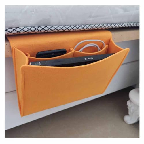 SHTGOI Betttasche Filz Nachttisch-Organizer Anti-Rutsch Bett Organizer zum Einhängen Sofa Aufbewahrungstasche mit 3 Taschen Nachttisch Tasche für Buch,Brille,Telefon,iPad,Fernbedienung Orange