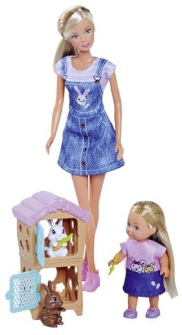 Simba Steffi Love Rabbit Family, Spielpuppe und Spielpuppe mit Hasenstall und Zwei Hasen, 12cm, 29cm, ab 3 Jahren