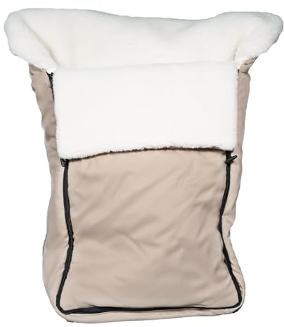 Eichhorn Fellfußsack Universal mit hohem Rücken, rundum Reißverschluss und vorgenähten Gurtschlitzen (Beige)