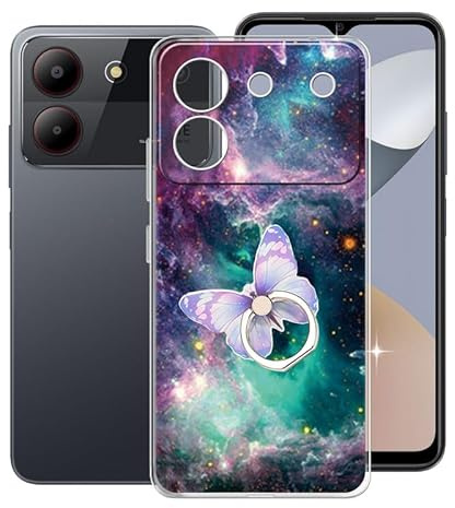 KJYFOANI Handyhülle für ZTE Blade A54 Hülle, Transparent Weiche Silikon Tasche Cover mit 360° Drehbar Handy-Ringhalter, Stoßfeste Schale Schutzhülle für ZTE Blade A54 (6.60) - Glitzern