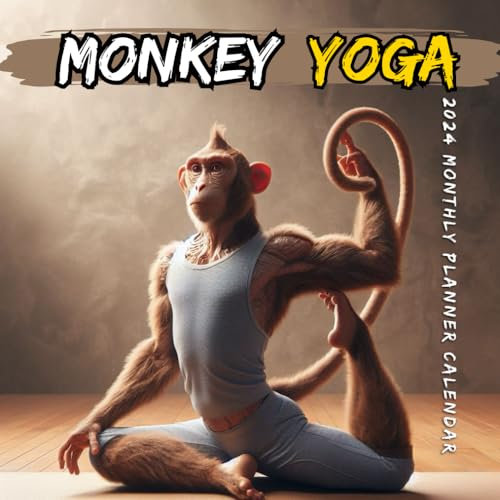 Monkey Yoga 2024 Monthly Planner Calendar: Funny and Cute Gag gift for Kids, Teens and Adults ...