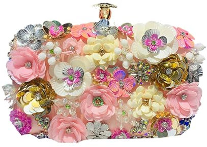 Fashionable Evening Clutch Bag - Handcrafted Floral Beaded Bag for Women Perfect for Dinners Weddings, Pink