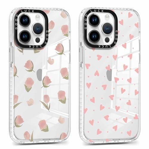 Xylota 2 Stück Transparent Handyhülle für iPhone 11 Pro 5,8 Hülle, Durchsichtig Case Muster Aesthetic Blumen Herz Mädchen Schutzhülle, Weich Silikon TPU Bumper Stoßfeste Cover für iPhone 11 Pro,1-6