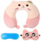 Shengxi U-Geformte Reisekissen Cartoon Memory Foam Nackenkissen mit Gel Augenmaske Niedlich Nackenstütze für Kinder Erwachsene Tragbares Schlafkissen für Reise Büro Heim (Rosa)