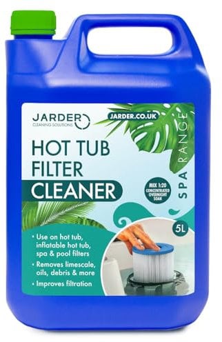 Jarder Hot Tub Filter Cleaner 5L - Improves Filtration and Performance - Overnight Soak - 10 Uses per Bottle - Suitable for Pool Filters
