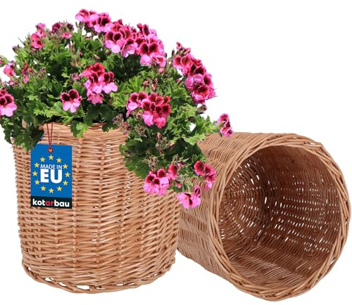 KOTARBAU® 2 x De Fleur en Osier pour Balcon Naturel 25x23cm Cache Pot Plante Interieur |Cache-Pots De Fleurs |Cache-Pot Osier |Panier Plante |Panier Osier Plante |Cache Pot Rotin |Grand Cache Pot
