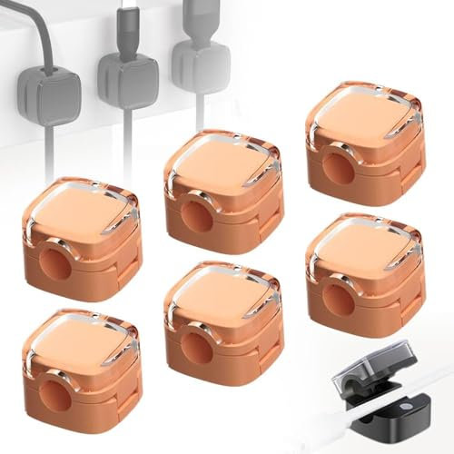 6 Stück Magnetischer Kabelhalter, 2024 Neuer Kabelorganizer, Selbstklebende Kabelclips für Schreibtisch (Orange)