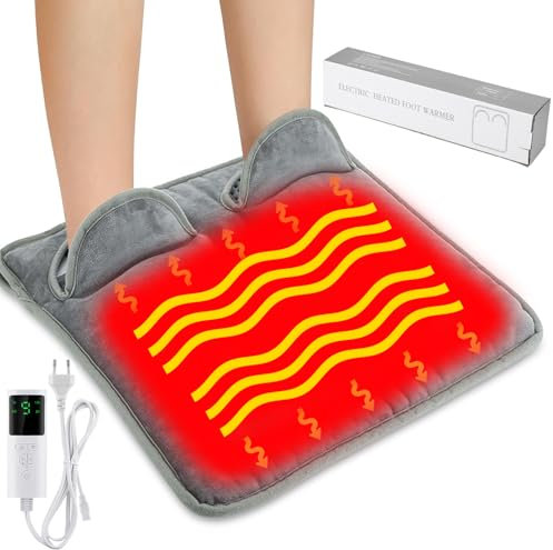Chauffe-Pieds Électrique 40x40, Chauffe-Pieds Confortable avec 9 Niveaux De Chaleur, 4 Minuteries, Lavable, Coussin Chauffant Rapide pour Les Pieds, Le Dos Et Tout Le Corps, Unisexe (Gris)