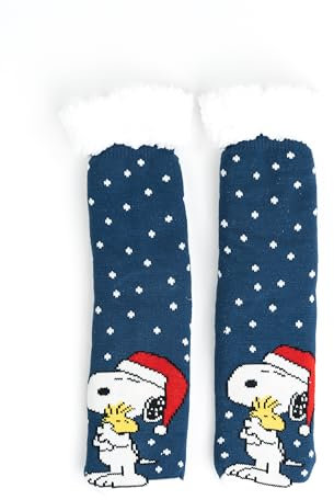 United Labels The Peanuts Snoopy Kuschelsocken für Damen, Blau Weiß, 39-42, flauschige Stoppersocken, Wintersocken, warme Socken, Hüttensocken