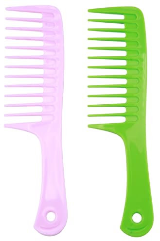 2 Pcs Wide Tooth Combs, Hairdressing Combs with Comfortable Handle, Anti-Static Big Hair Comb, Big Wave Style Comb,Shower Combs for Woman Men for Long Wet Curly Hair (Green & Pink)