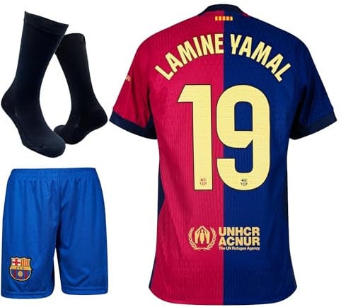 IHIMI Yamal #10 Trikot Kinder Set mit Socken – Barca Heimstil 2025/26 – Trikot, Shorts & Stutzen 5 PCS Gift Set – kompatibel mit Yamal-Fans – Größen 140