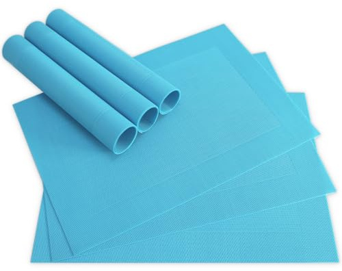 Moderne Tischsets in Türkis-blau im 6er Set - Abwaschbare Platzsets als rechteckige Tischuntersetzer - Gewebtes Platzdeckchen als Tischunterlage für Esstisch Wohnzimmer Tisch-Deko