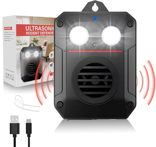 Baoduu Marderschreck Innen Außen für ca. 200m², Marderschreck Dachboden mit Blinklicht & Ultraschall, Marderabwehr Anschluss USB oder Batteriebetrieb, IP65 Marderschutz für Auto, Garage, Haus, Garten