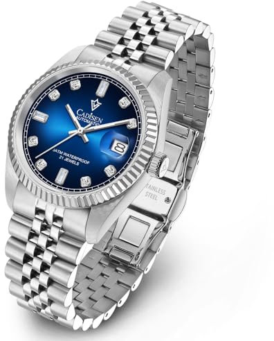 CADISEN Automatik Uhr Herren Mechanische Automatikuhr Saphirglas Und Edelstahlarmband Uhr… (8240blue)