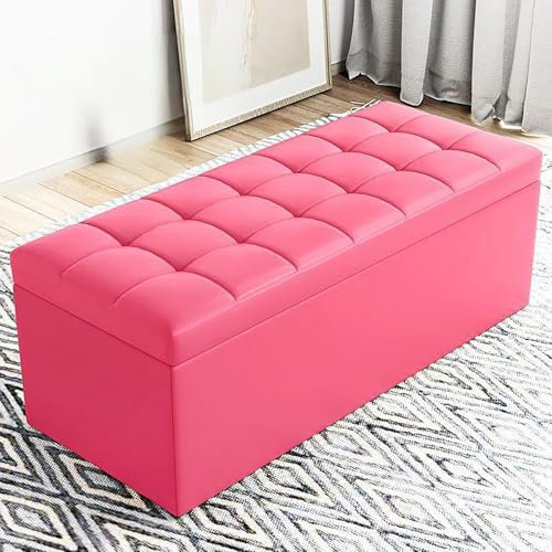 Rechteckige Ottoman-Bank mit Türen und Kunstleder-Sitzkissen, 40 cm, Wickelhocker für Schlafzimmer, Bettende, Ottomane, Aufbewahrungsbank für Wohnzimmer, Schlafzimmer, Büro (Rose)