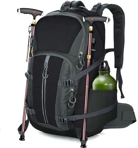 OUUTMEE 42L Wanderrucksack mit Hüftgurt für Trekking & Hiking, für Männer & Frauen, Wasserdichtes Wandergepäck, Schwarz