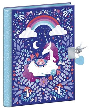 Janod - Diario Secreto Unicornio 128 Páginas - Candado en Forma de Corazón y 2 Llaves - Diario Íntimo para Niña - 128 Páginas Rayadas - Formato A5 - Regalo de Papelería Unicornio - A Partir de 6 Años