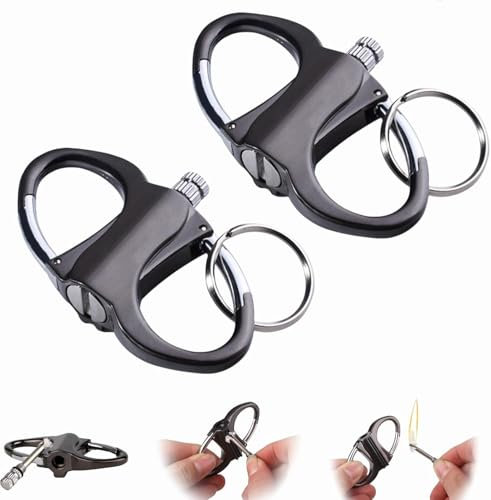 Schlüsselanhänger-Feuerzeug, Feuerstarter-Schlüsselring, 2025 Neue Metall Schlüsselanhänger, Tragbares Wiederverwendbares Multifunktionsmatch, Outdoor Camping Match Feuerzeug, Butangasfrei (2 Stück)