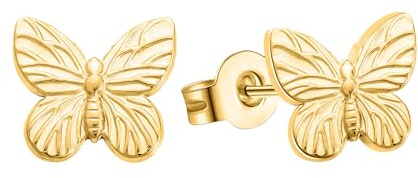 Unimooie Goldene Titan Stahl Schmetterling Ohrringe Wasserdicht Beständig Titanstahl Ohrringe für Frauen Damen Schöne und exquisite Schmetterling Ohrringe Geburtstage Strände Urlaub Täglich Tragen