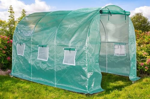 Lendo Online Foliengewächshaus mit PE-Folie – UV-beständig & wetterfest – Tunnelgewächshaus mit Stahlrahmen – Tomatenhaus für Garten – Frühbeet Pflanzenhaus begehbar – Grün (Grün, 200x300x200cm)