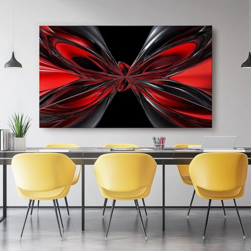 Abstrakt Futuristisch Kurven Leinwand Bilder Wanddeko Rot Schwarz, 120 x 60 cm Kunstdruck Wandbild auf Wanddekoration Canvas Bilder für die Wohnzimmer Schlafzimmer Wandbilder Wand Badezimmer