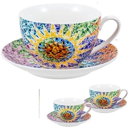 DRW Set mit 2 Porzellantassen mit Gaudi-Elementen, 250 ml, Tasse: 9,5 x 9,5 x 6 cm