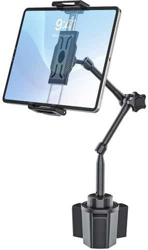 INSSKY Car Tablet Holder Cup Holder Metal Long Arm 360° Rotatable Tablet Holder for Truck Golf Treadmill Fits Thickness (Deep Max 1.5) for iPad Pro/Air/Mini, Galaxy Tab and