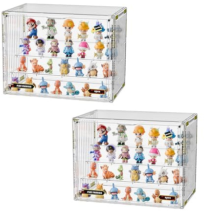 Custodia de acrílico apilable en 4 Niveles para Juguete Pop Mart & Blind Box con Doble Puerta magnética, Impermeable al Polvo y ahorrador de Espacio Fácil de Instalar (Clear, XL-2Packs)