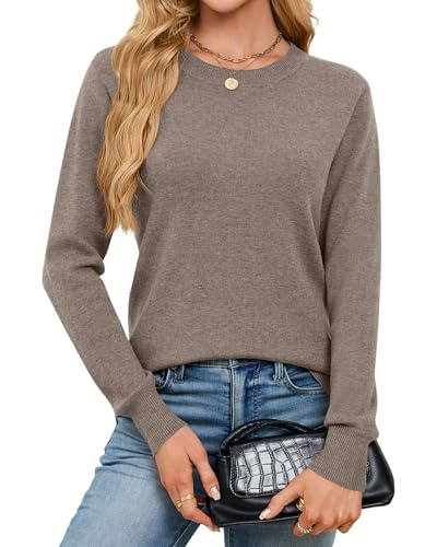 YYIDATON Damen Pullover Wolle Blend Langarm Rundhals Pulli Casual Classic Merinomischung Strickpullover Elegant Frühjahr Winter Pullover Oberteile (Khaki, Medium)