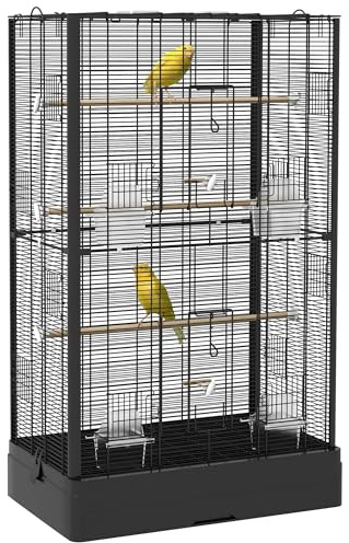 PawHut Cage à Oiseaux avec Portes pour Canaris 61 x 36,5 x 98 cm Noir