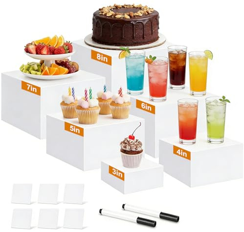 6 Stück Acryl Buffet Ständer - 3,4,5,6,7,8 Zoll Essen Ständer für Serviertablett, Tortenständer mit Hohlen Böden, Buffet Zubehör, Weiß Display Ständer für Hochzeiten, Geburtstag, Dessert, Cupcake