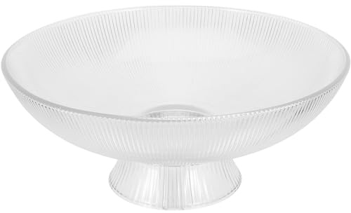 GRIRIW Coupe à Fruits en Verre Cristal Transparent Texture Verticale, Plateau Décoratif sur Pied Grand Format, Bol à Fruits Réutilisable pour Réception et Décoration de Table