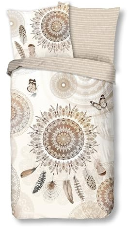 HIP Renforcé Bettwäsche - Lize - Mandalas mit Federn und Schmetterlingen, beige, 100% Baumwolle, atmungsaktiv & weich