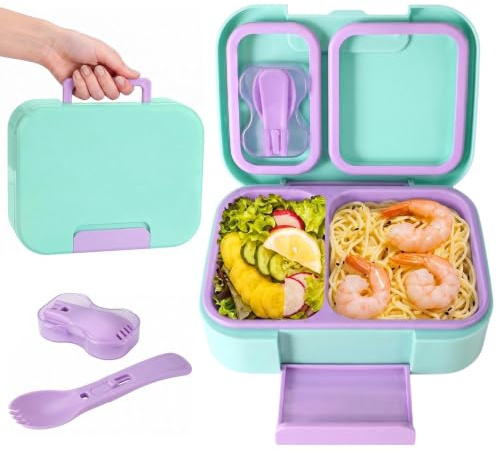 Viapriod Brotdose Kinder mit Fächern, 720 ml Auslaufsicher Bento Box Kinder | Jausenbox Brotbox für Mädchen & Jungen, Mikrowelle/spülmaschinenfest, BPA-Frei, Essensdose mit Essbesteck（Königsblau)