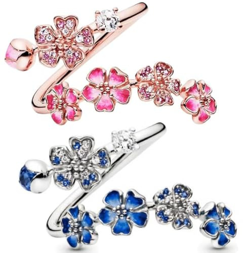 Generisch Pfirsichblütenring, Offener Ring mit rosa Pfirsichblütenzweig, Modeschmuck für Damen
