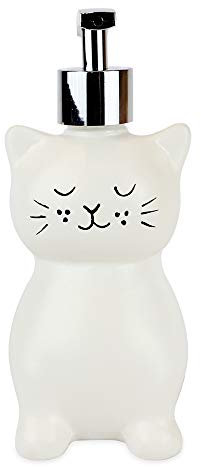 Isaac Jacobs Seifenspender aus Keramik, weiß, Seifenspender mit verchromter Metallpumpe (hält bis zu 12 Unzen) – ideal für Badezimmer, Küche, Arbeitsplatte, Badzubehör (Katze)