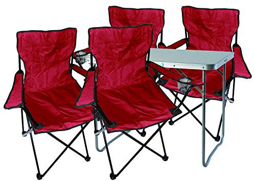 Mojawo 5tlg. Campingmöbel Set Alu 80x60x68cm 1x XL Campingtisch mit Tragegriff + 4 Anglerstühle, Faltstühle Campingstühle rot