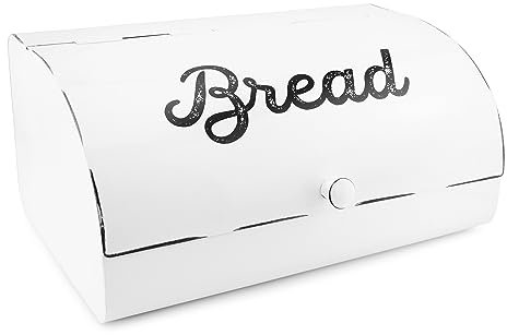 AuldHome Design Rustikaler weißer Brotkasten; Vintage-Brotkasten aus emailliertem Emaillegeschirr