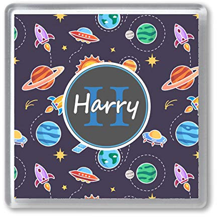 Childrens Spaceship Rocket Space Drinks Coaster - Personalised Gift Cup Mat - Any Name & Initial - Kids Girls Boys Ideal Birthday Present Ideas (Qty 1)