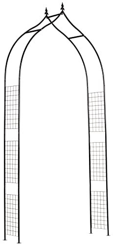 Outsunny Vintage Style Steel Garden Patio Outdoor Arbor & Trellis Arch Support Vines & Climbing Plants Garden Decoration - Black 2.5H m