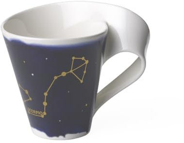 Villeroy und Boch - NewWave Stars Becher mit Henkel, formschöne Tasse mit Skorpion-Motiv, Premium Porzellan, spülmaschinengeeignet, weiß/blau, 300 ml