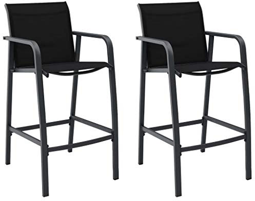 Festnight 2 STK. Garten Barstühle Tresenhocker Barhocker Bistrostuhl Bistrohocker Barstuhl Gartenmöbel für Garten, Terrasse, Balkon Schwarz Textilene 54 x 63,5 x 109 cm