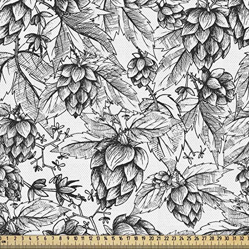 ABAKUHAUS Vintage Botanik Gewebe als Meterware, Bier-Hops Sketch, Schön Gewebten Stoff für Polster und Wohnaccessoires, 1M (148x100cm), Grau Weiß