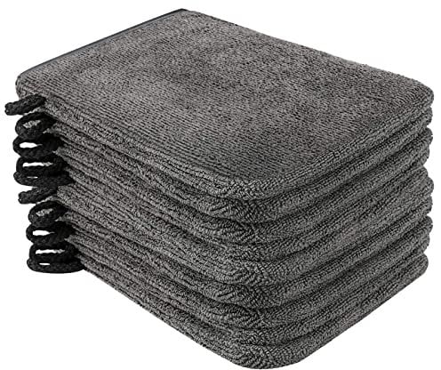 PHOGARY 10er Pack Waschhandschuhe, Frottee, Mikrofaser Waschlappen, 15 x 21 cm, Saugfähig, in Dunkelgrau