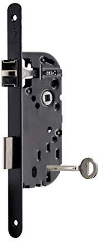 Vachette Serrure à encastrer à clé, axe 40 mm, coffre 135 mm, Certifiée NF Niveau 2 - D25 - Réversible sans démontage, Têtière bouts ronds - Porte intérieure, chambre, bureau - Noir, Gâche, Clé inclus