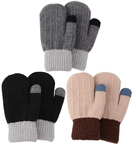 QKURT 3 Paare Kleinkind Stretch-Fäustlinge, Kinderhandschuh Verdickte Strickhandschuhe Winterhandschuhe Warme Handschuhe für 1-3 Jahre Junge Mädchen Draußen