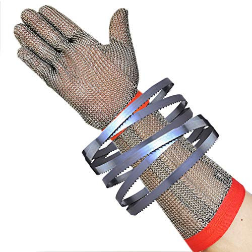 WXYZ Gant Anti Coupure Gants Résistants Aux Coupures Gants De Travail De Sécurité avec Anneau en Acier Inoxydable De Protection Grade 6, Universels pour Mains Gauche Et Droite, S, M, L, 1 Pièce