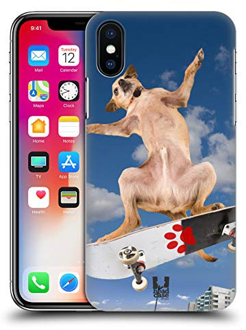 Head Case Designs Cool Chihuahua Skater Funny Animals Hard Back Case and Matching Wallpaper Compatible With Apple iPhone X/iPhone XS