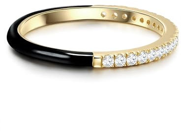 GLANZSTÜCKE MÜNCHEN Damen-Ring aus 925/- Sterling Silber gelbvergoldet mit Emaille schwarz Zirkonia weiß - Memoirering Silberring vergoldet