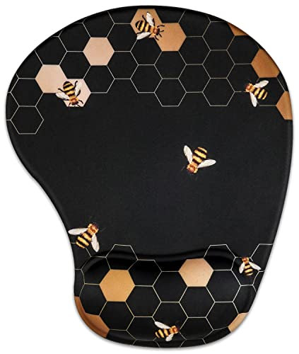 HAOCOO Mouse Mat Wrist Rest Wrist Support Mouse Pad Non-Slip Rubber Base Pain Relief for Laptop Computer Home Office Working Gaming (Bee)